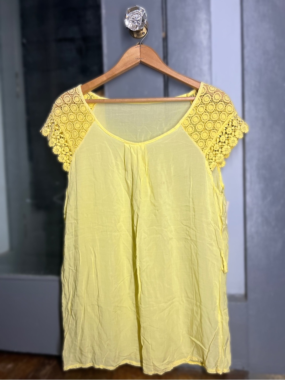Moda Yellow Crochet Sleeve Tunic Top